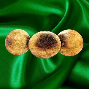 Gold Tone Textured Disc Barrette Triple Dome Hair Clip Vintage Style Minimalist